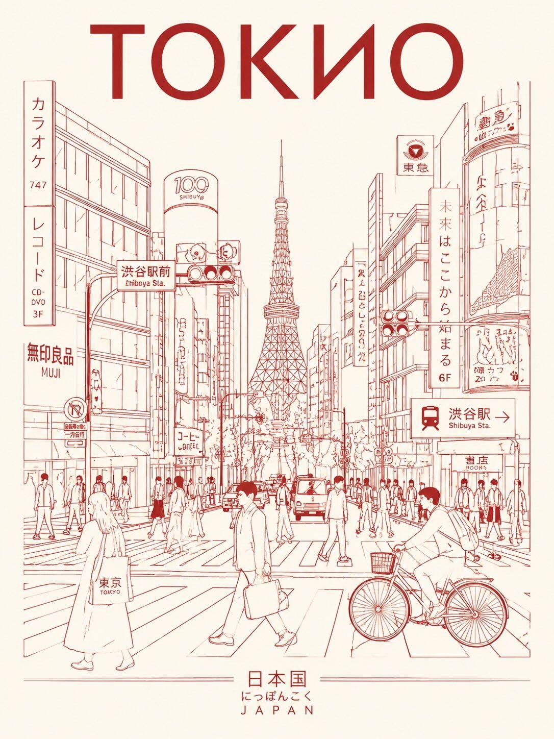 Tokyo — Minimalist Line-Art Seyahat Posteri