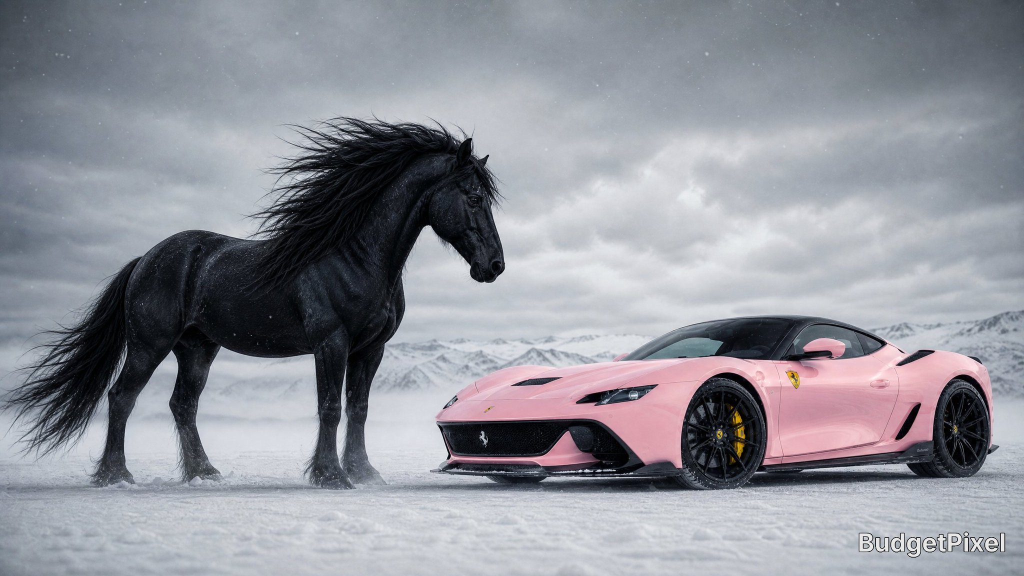 Sinematik Lüks Araba Reklamı — Siyah Aygır & Pembe Ferrari (9 Sahne, 26 sn)