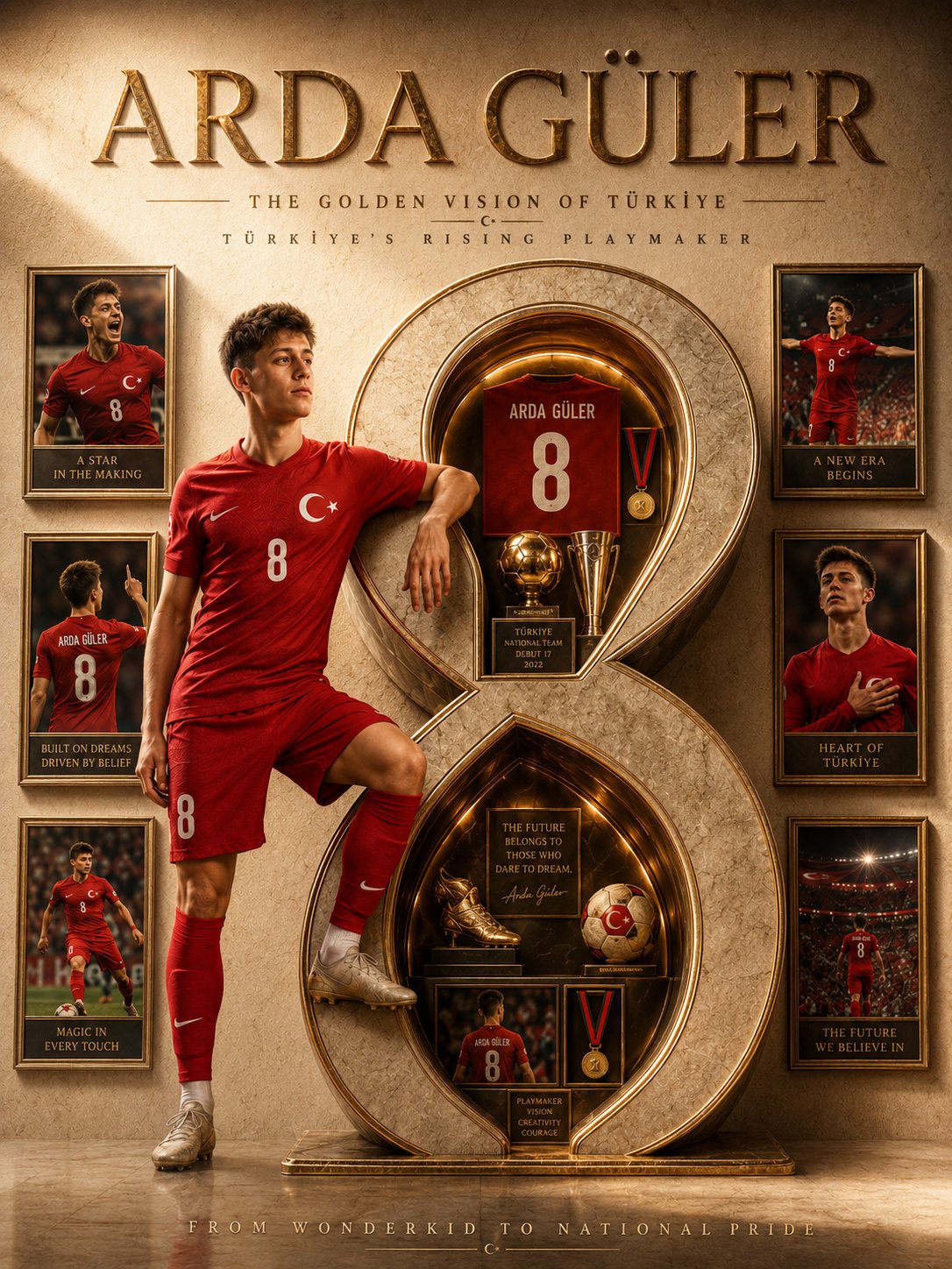 Futbolcu Efsane Posteri — Tek Input: İsim + Ülke (Şablon)